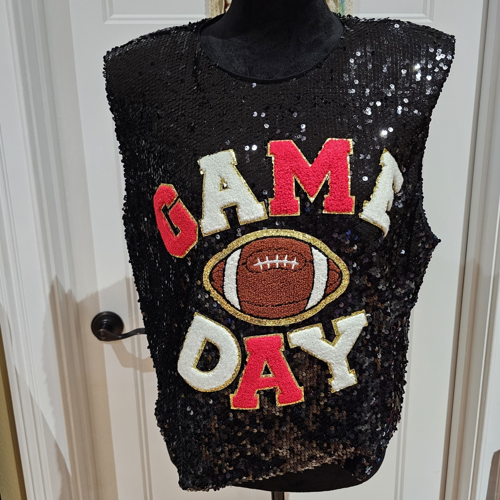 BiBi Black Sequin 'Game Day' Crop Top
